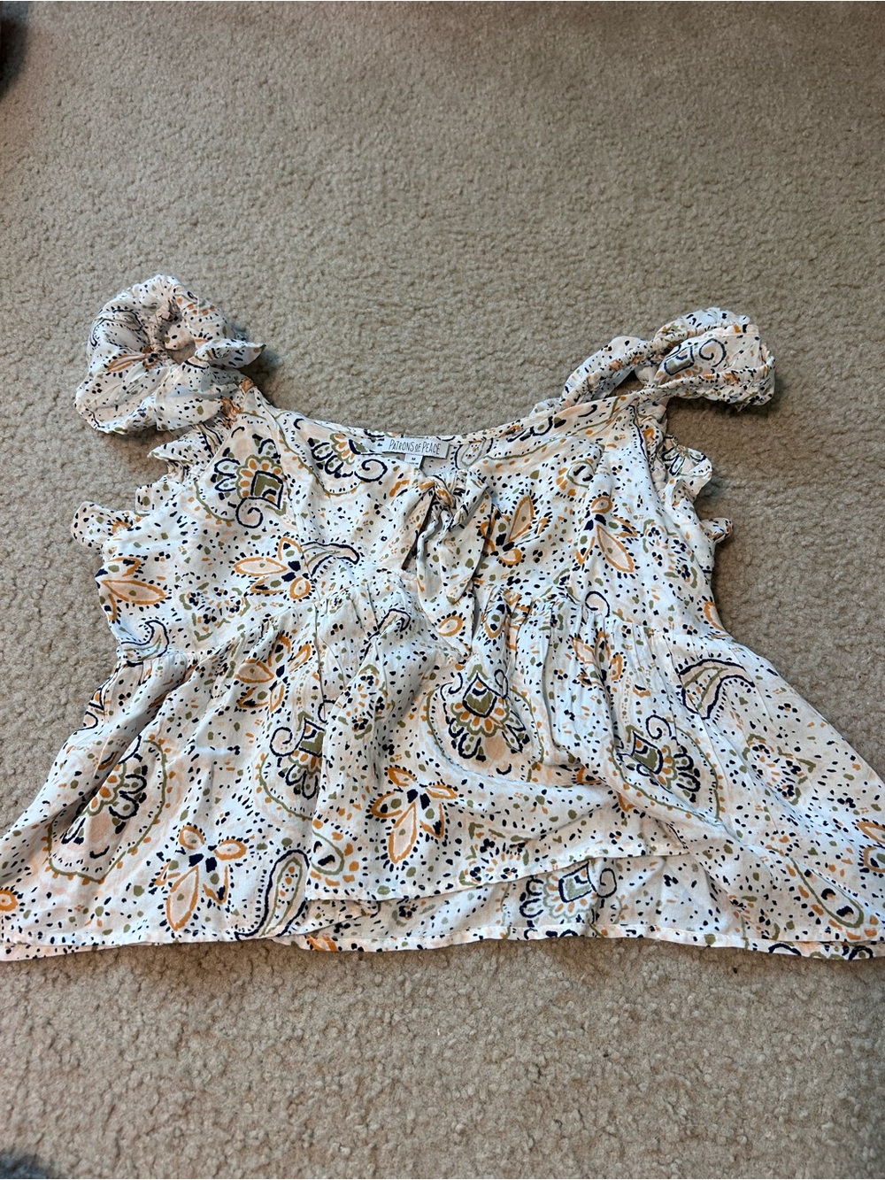 Lightweight White Paisley Ruffle Sleeve Women's Top